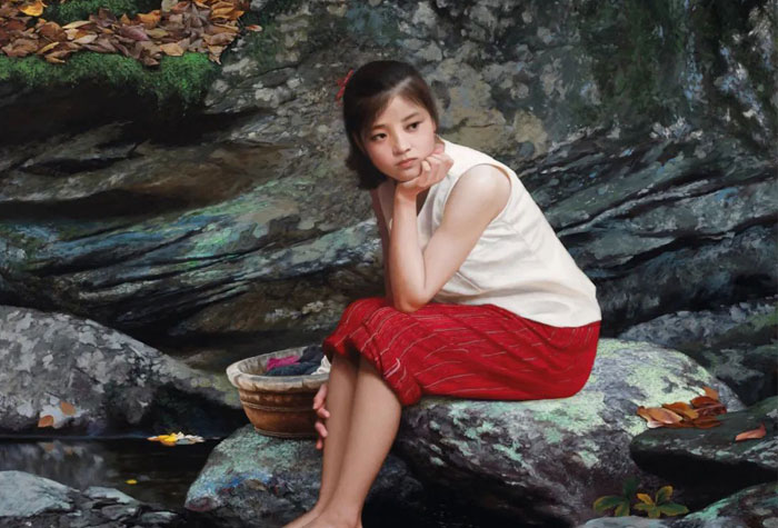 艺术家胡汉武人物油画鉴赏，她淳朴动人，她的名字叫小芳
