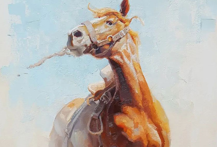 美国著名女画家阿比盖尔·古廷油画作品欣赏，马作品选