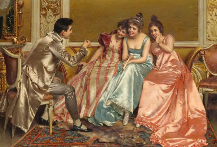 意大利画家维托里奥·雷格尼尼，浪漫的贵族生活，衣服质感太强了